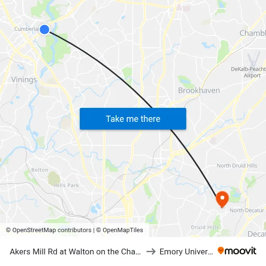Akers Mill Rd at Walton on the Chattahoo to Emory University map