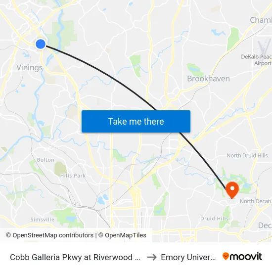 Cobb Galleria Pkwy at Riverwood Pkwy to Emory University map