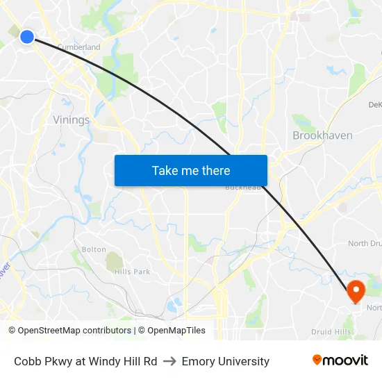 Cobb Pkwy at Windy Hill Rd to Emory University map