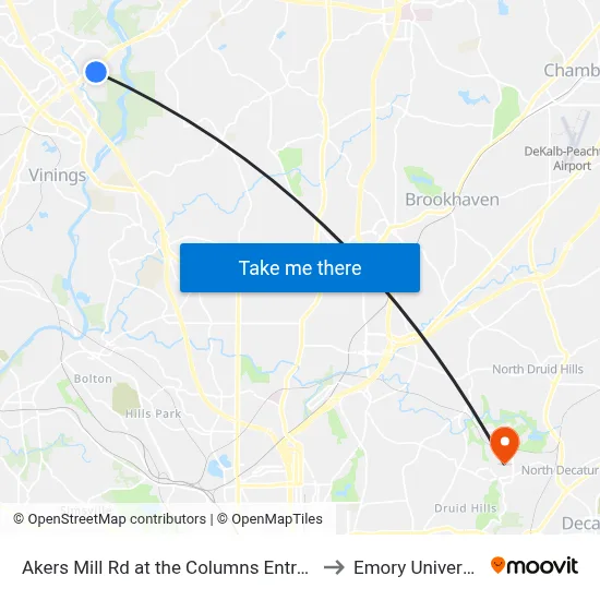 Akers Mill Rd at the Columns Entrance to Emory University map