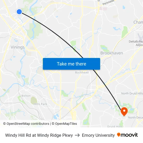 Windy Hill Rd at Windy Ridge Pkwy to Emory University map