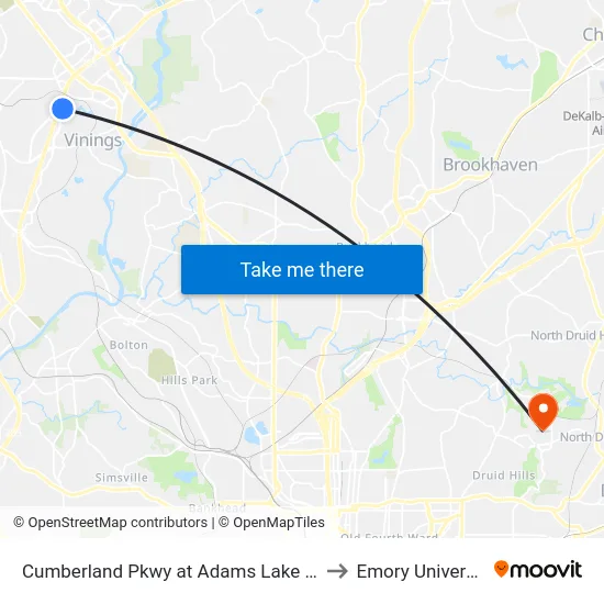 Cumberland Pkwy at Adams Lake Blvd to Emory University map