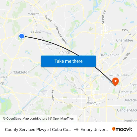 County Services Pkwy at Cobb Co Dot to Emory University map
