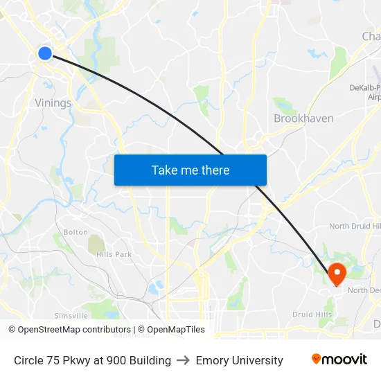 Circle 75 Pkwy at 900 Building to Emory University map