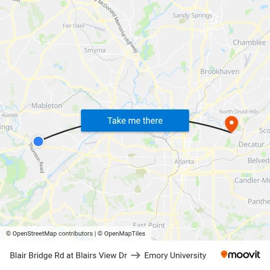 Blair Bridge Rd at Blairs View Dr to Emory University map