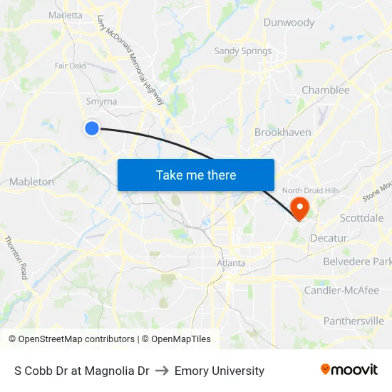S Cobb Dr at Magnolia Dr to Emory University map