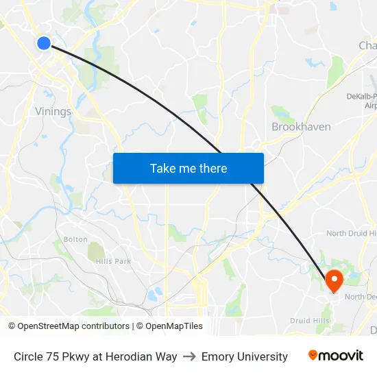 Circle 75 Pkwy at Herodian Way to Emory University map
