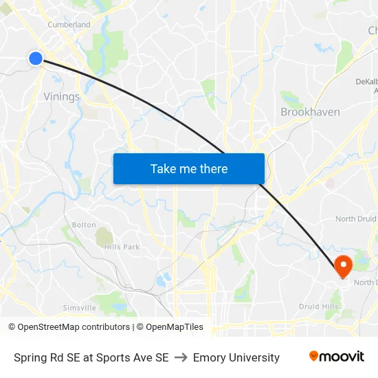 Spring Rd SE at Sports Ave SE to Emory University map