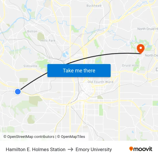 Hamilton E. Holmes Station to Emory University map