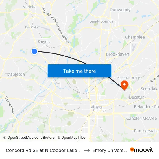 Concord Rd SE at N Cooper Lake Rd to Emory University map