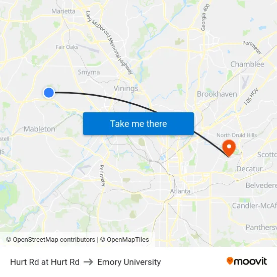 Hurt Rd at Hurt Rd to Emory University map