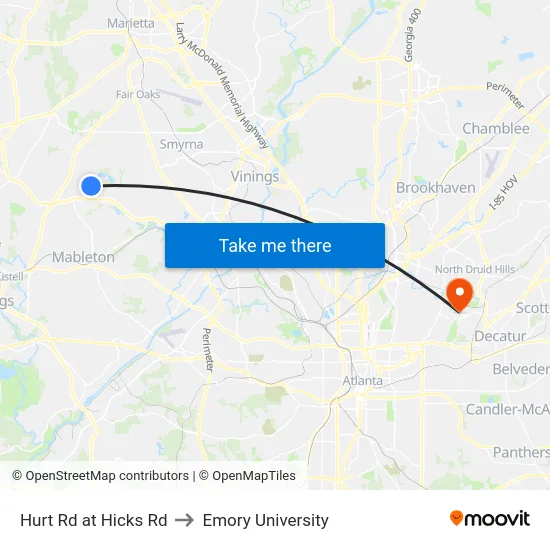 Hurt Rd at Hicks Rd to Emory University map
