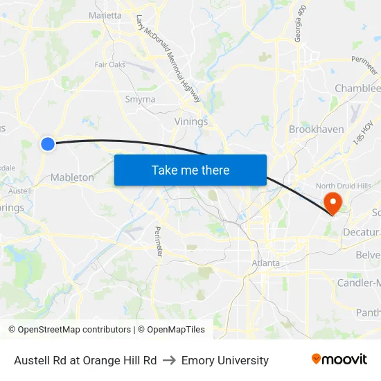 Austell Rd at Orange Hill Rd to Emory University map