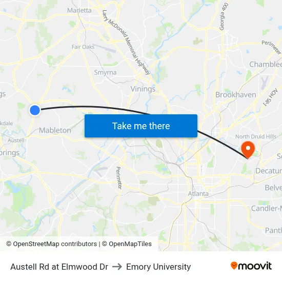 Austell Rd at Elmwood Dr to Emory University map
