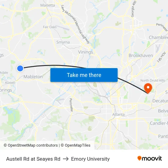 Austell Rd at Seayes Rd to Emory University map