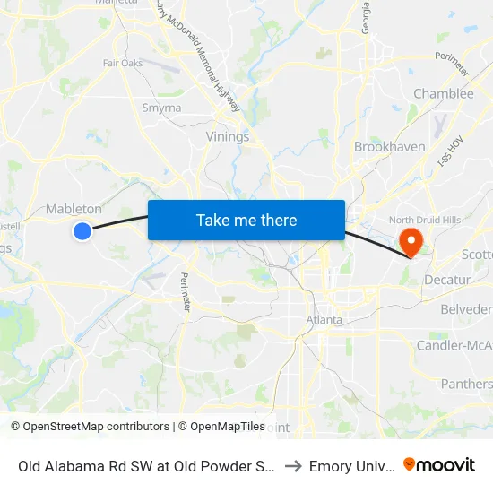Old Alabama Rd SW at Old Powder Springs Rd SW to Emory University map