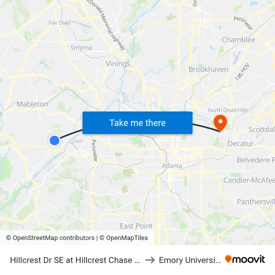Hillcrest Dr SE at Hillcrest Chase Ln to Emory University map