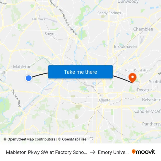 Mableton Pkwy SW at Factory Schoals Rd S to Emory University map