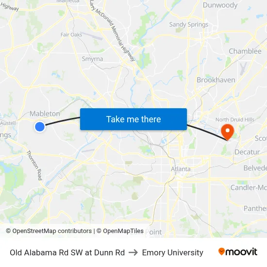 Old Alabama Rd SW at Dunn Rd to Emory University map