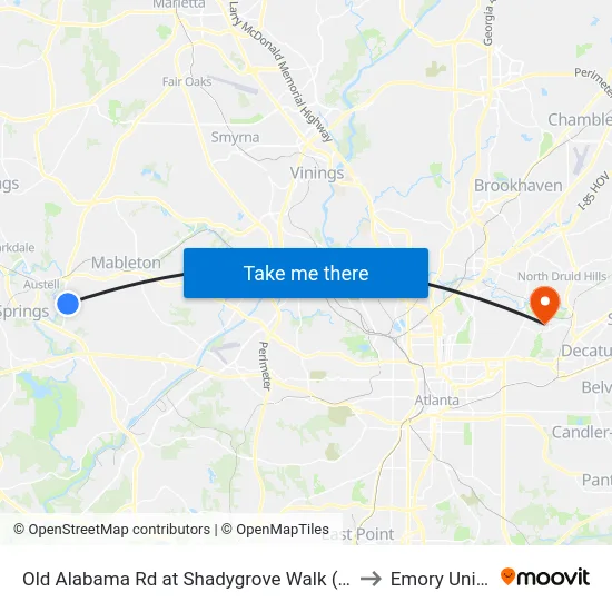 Old Alabama Rd at Shadygrove Walk (Not 25 Timepoin to Emory University map
