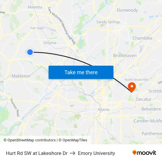 Hurt Rd SW at Lakeshore Dr to Emory University map