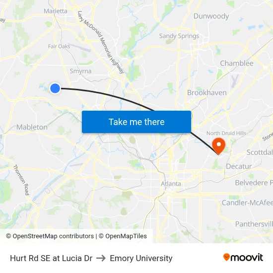 Hurt Rd SE at Lucia Dr to Emory University map