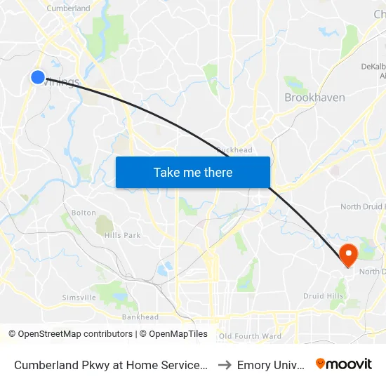 Cumberland Pkwy at Home Services at Home to Emory University map