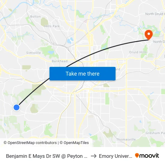 Benjamin E Mays Dr SW @ Peyton Rd SW to Emory University map