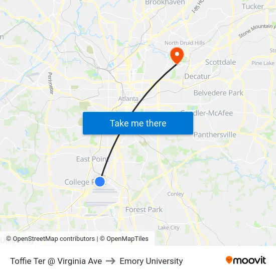 Toffie Ter @ Virginia Ave to Emory University map