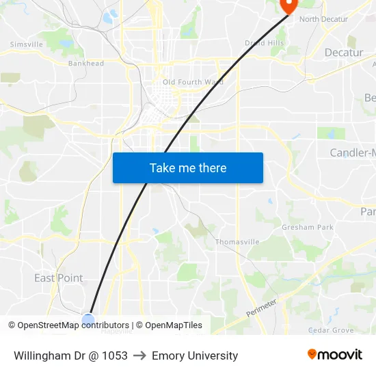 Willingham Dr @ 1053 to Emory University map