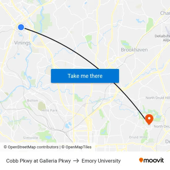 Cobb Pkwy at Galleria Pkwy to Emory University map