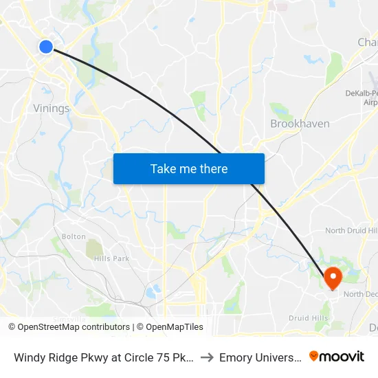 Windy Ridge Pkwy at Circle 75 Pkwy to Emory University map