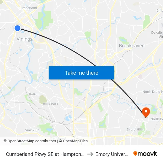 Cumberland Pkwy SE at Hampton Inn to Emory University map