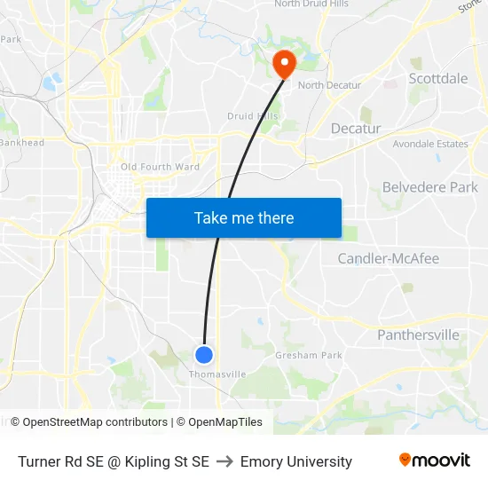 Turner Rd SE @ Kipling St SE to Emory University map