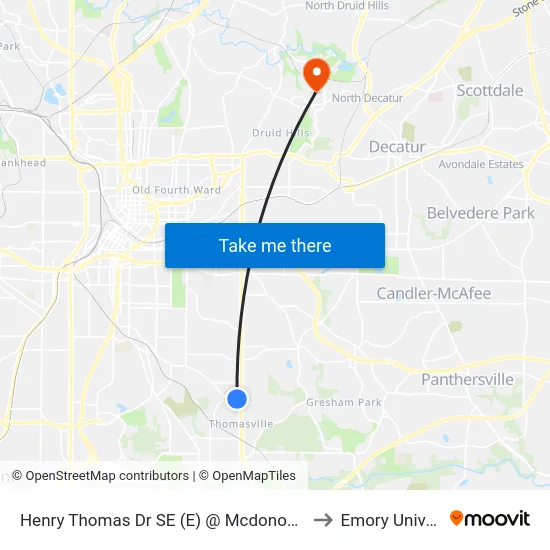 Henry Thomas Dr SE (E) @ Mcdonough Blvd SE to Emory University map