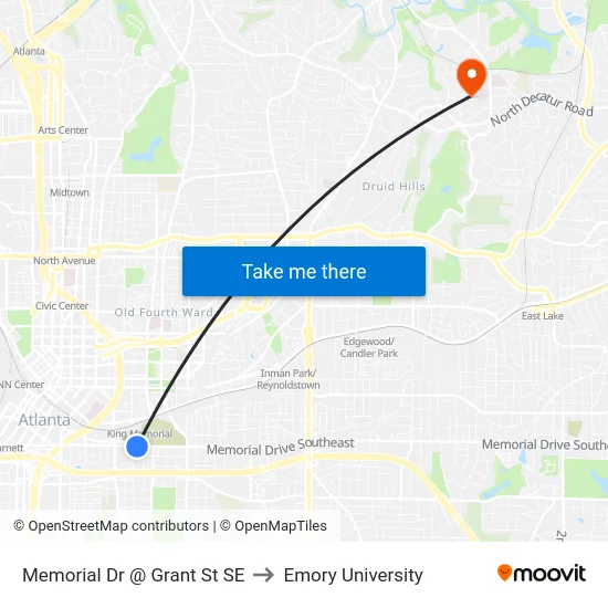 Memorial Dr @ Grant St SE to Emory University map