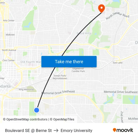 Boulevard SE @ Berne St to Emory University map