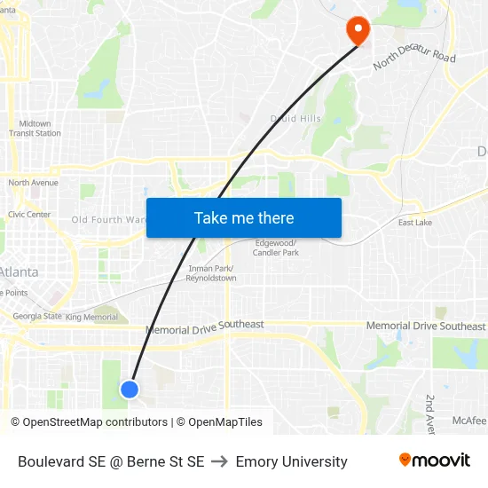 Boulevard SE @ Berne St SE to Emory University map