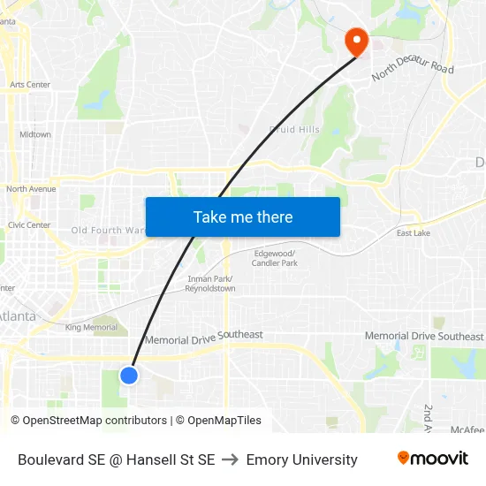 Boulevard SE @ Hansell St SE to Emory University map
