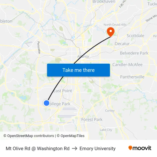 Mt Olive Rd @ Washington Rd to Emory University map
