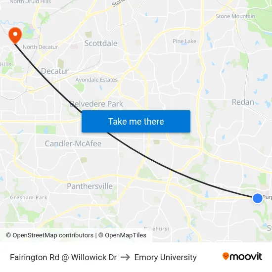 Fairington Rd @ Willowick Dr to Emory University map