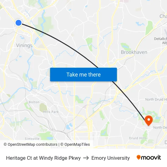 Heritage Ct at Windy Ridge Pkwy to Emory University map