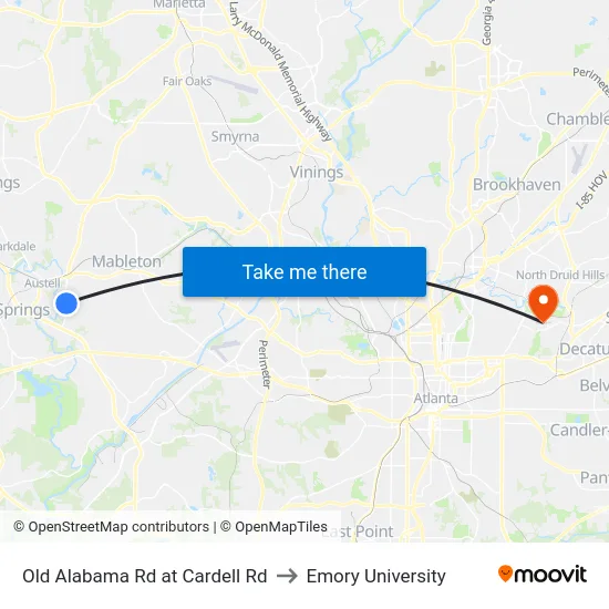 Old Alabama Rd at Cardell Rd to Emory University map