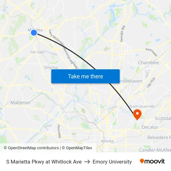 S Marietta Pkwy at Whitlock Ave to Emory University map