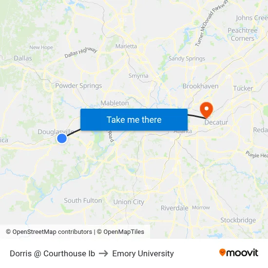 Dorris @ Courthouse Ib to Emory University map