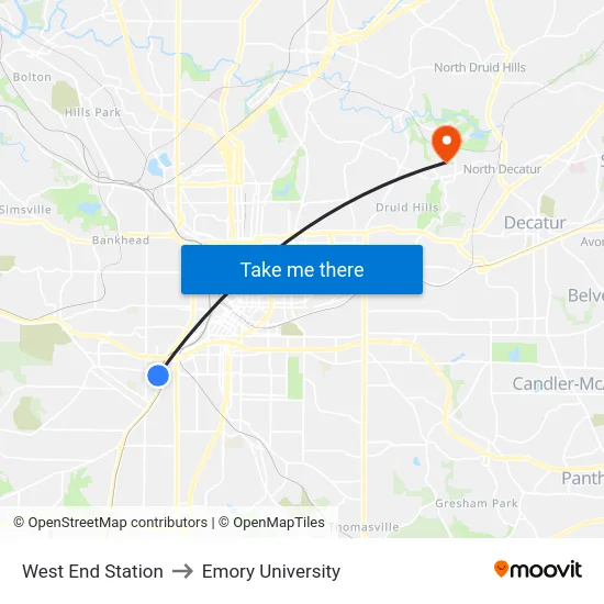 West End Station to Emory University map