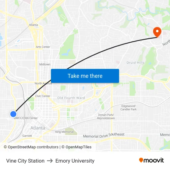 Vine City Station to Emory University map