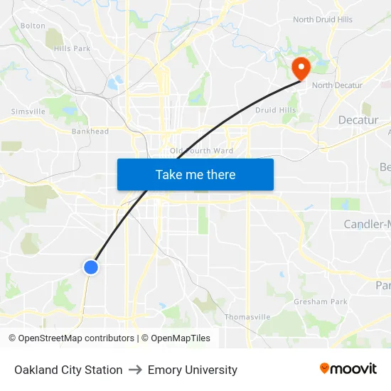 Oakland City Station to Emory University map