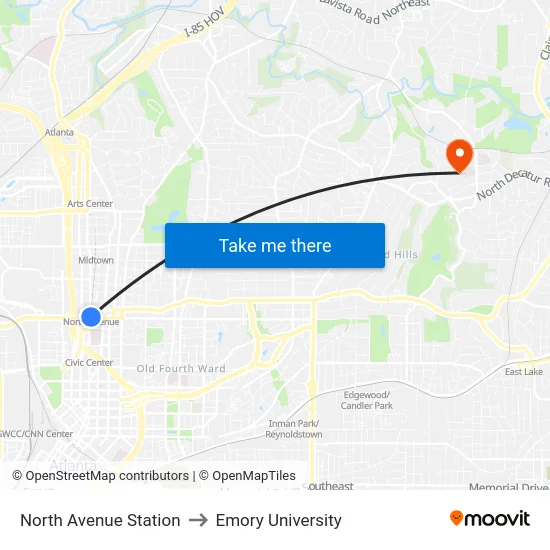 North Avenue Station to Emory University map