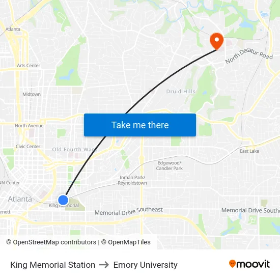King Memorial Station to Emory University map